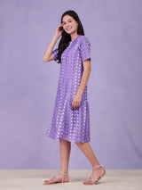 Polka Print A-Line Dress - Lilac