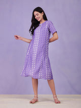Polka Print A-Line Dress - Lilac