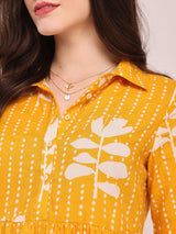 Cotton Floral Shirt Dress - Yellow