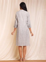 Cotton Striped Pintuck Dress - Black & White