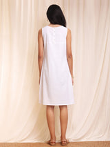 Cotton Sleeveless A-Line Dress - White
