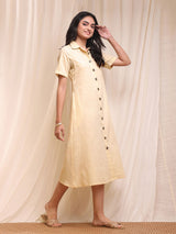 Cotton A-Line Shirt Dress - Yellow