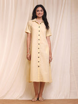 Cotton A-Line Shirt Dress - Yellow