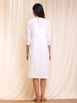 Cotton A-Line Pleated Dress - White