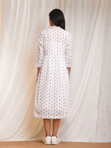Cotton Polka A-Line Dress - White