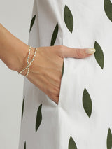 Cotton Sleeveless A-Line Dress - White & Green