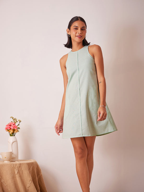 Cotton Chambray Sleeveless Dress - Green