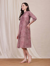 Cotton Dabu Striped Flared Dress - Purple