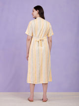 Cotton Striped A-Line Dress - Yellow & Blue