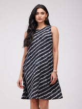 Cotton Shibori Striped Dress - Black