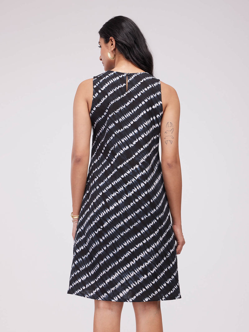 Cotton Shibori Striped Dress - Black