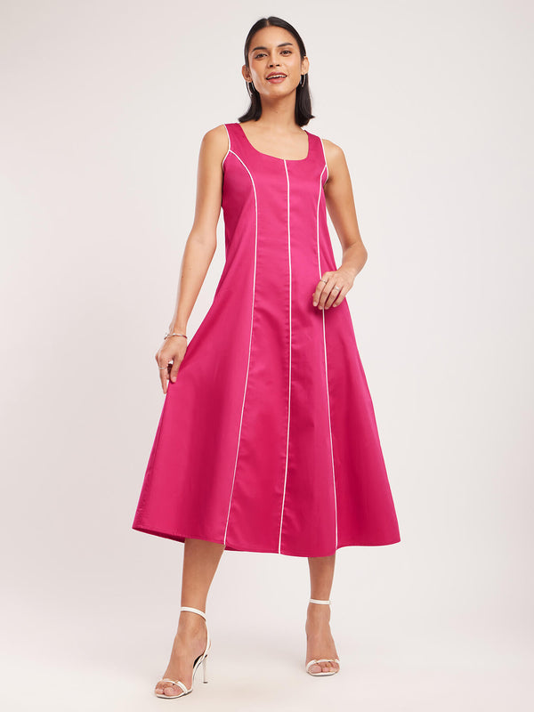 Cotton Satin Solid Maxi Dress - Pink