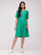 Rayon Solid Woven Dress - Green