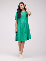 Rayon Solid Woven Dress - Green