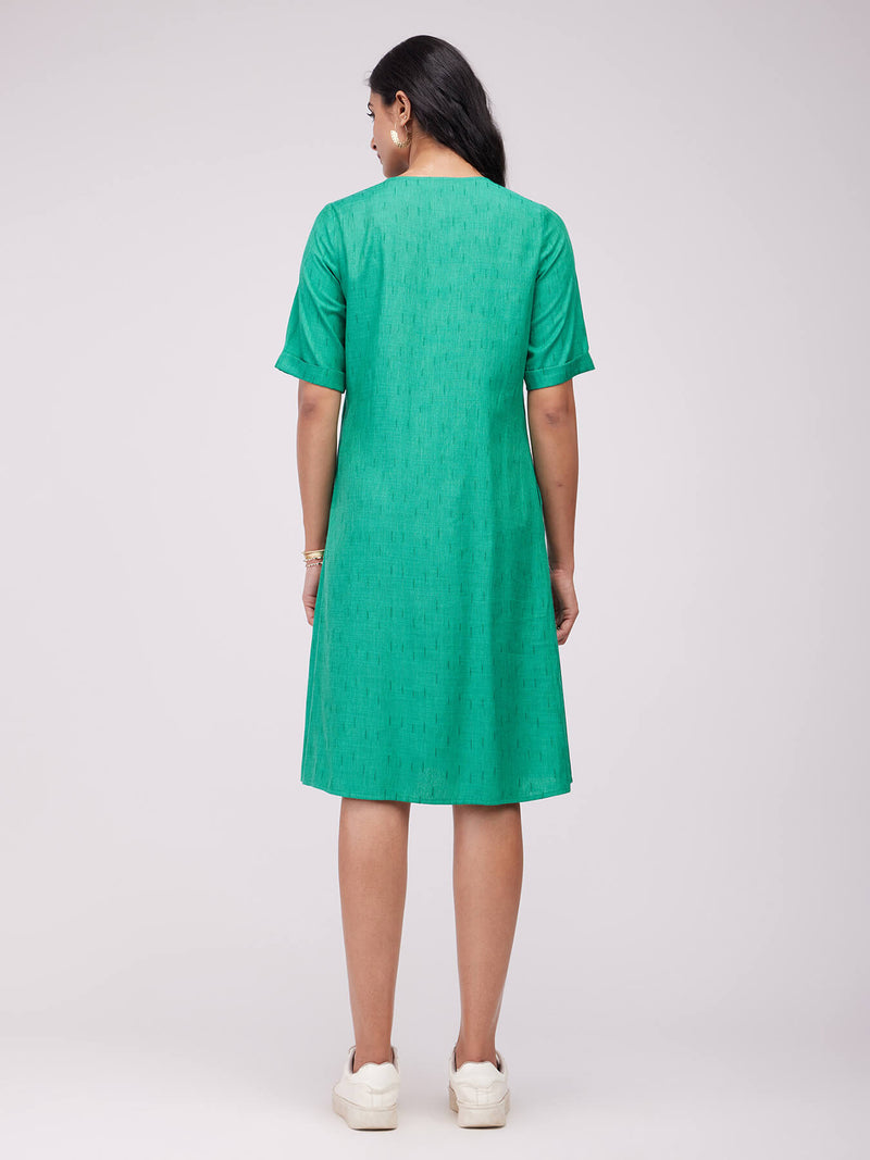 Rayon Solid Woven Dress - Green