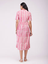 Cotton Dabu Striped Shirt Dress - Pink