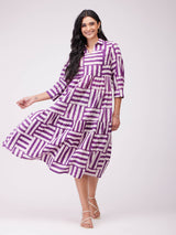 Cotton Dabu Stripe Play Dress - Purple