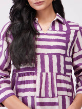 Cotton Dabu Stripe Play Dress - Purple