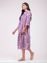 Cotton Dabu Stripe Play Dress - Purple