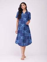 Cotton Geometric Shirt Dress - Blue