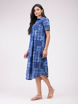 Cotton Geometric Shirt Dress - Blue