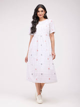 Cotton Checked Dress With Slip - White