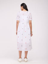 Cotton Checked Dress With Slip - White