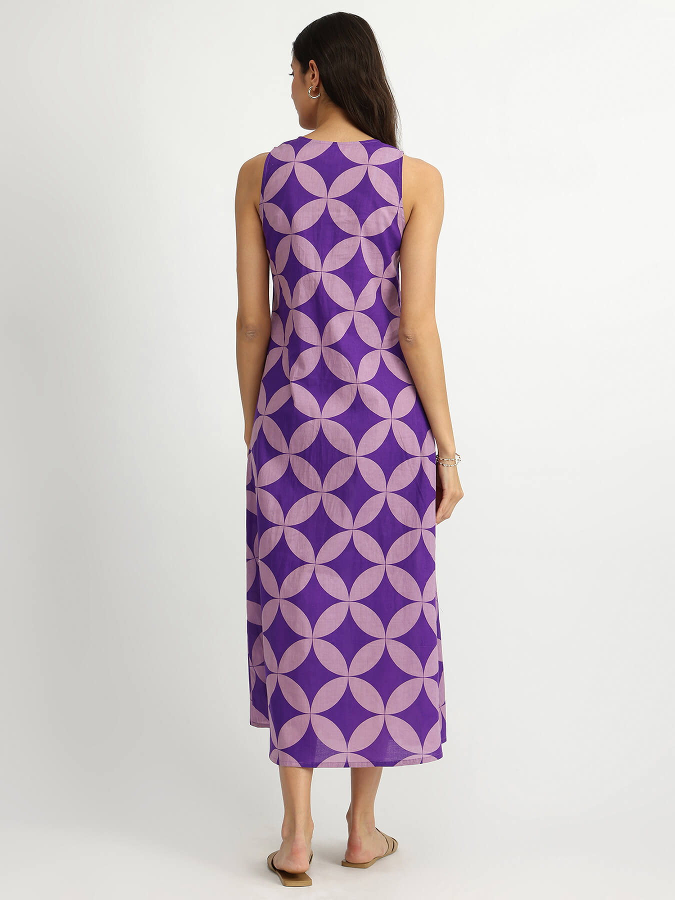 Cotton Geometric A-Line Dress - Lavender