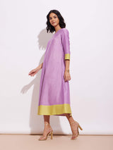 Chanderi A Line Colourblock Dress - Lavender & Yellow