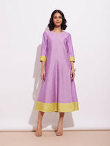 Chanderi A Line Colourblock Dress - Lavender & Yellow