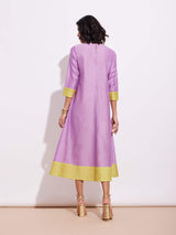 Chanderi A Line Colourblock Dress - Lavender & Yellow