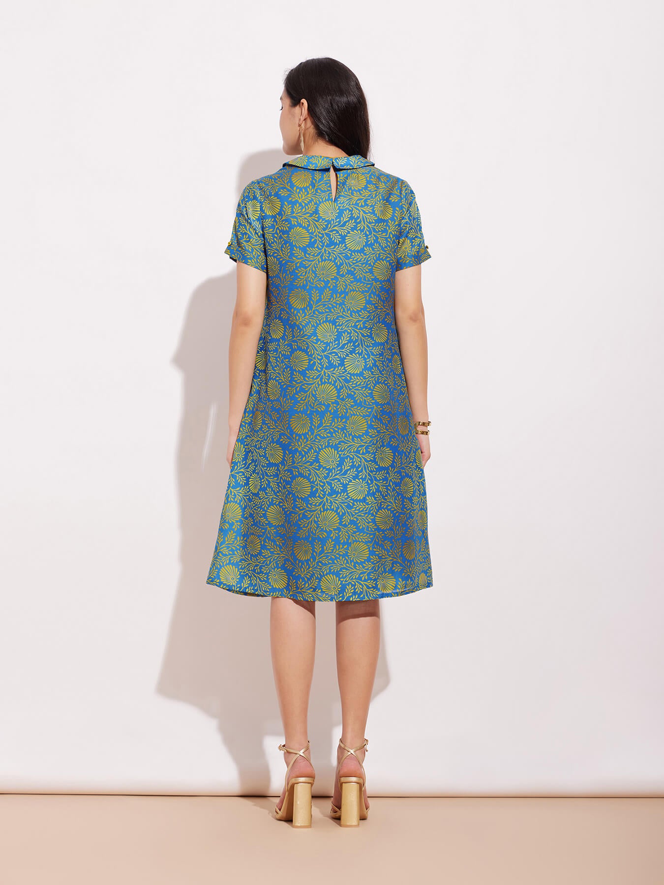 Chanderi Ethnic Motif Dress - Blue