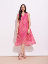 Chanderi Ethnic Motif Dress - Pink