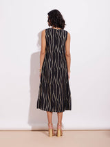 Poly Silk Abstract Print Dress - Black & Gold