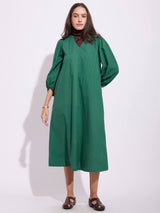 Cotton Solid Relaxed Dress - Green