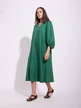 Cotton Solid Relaxed Dress - Green