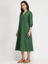 Cotton Solid Relaxed Dress - Green