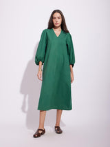 Cotton Solid Relaxed Dress - Green