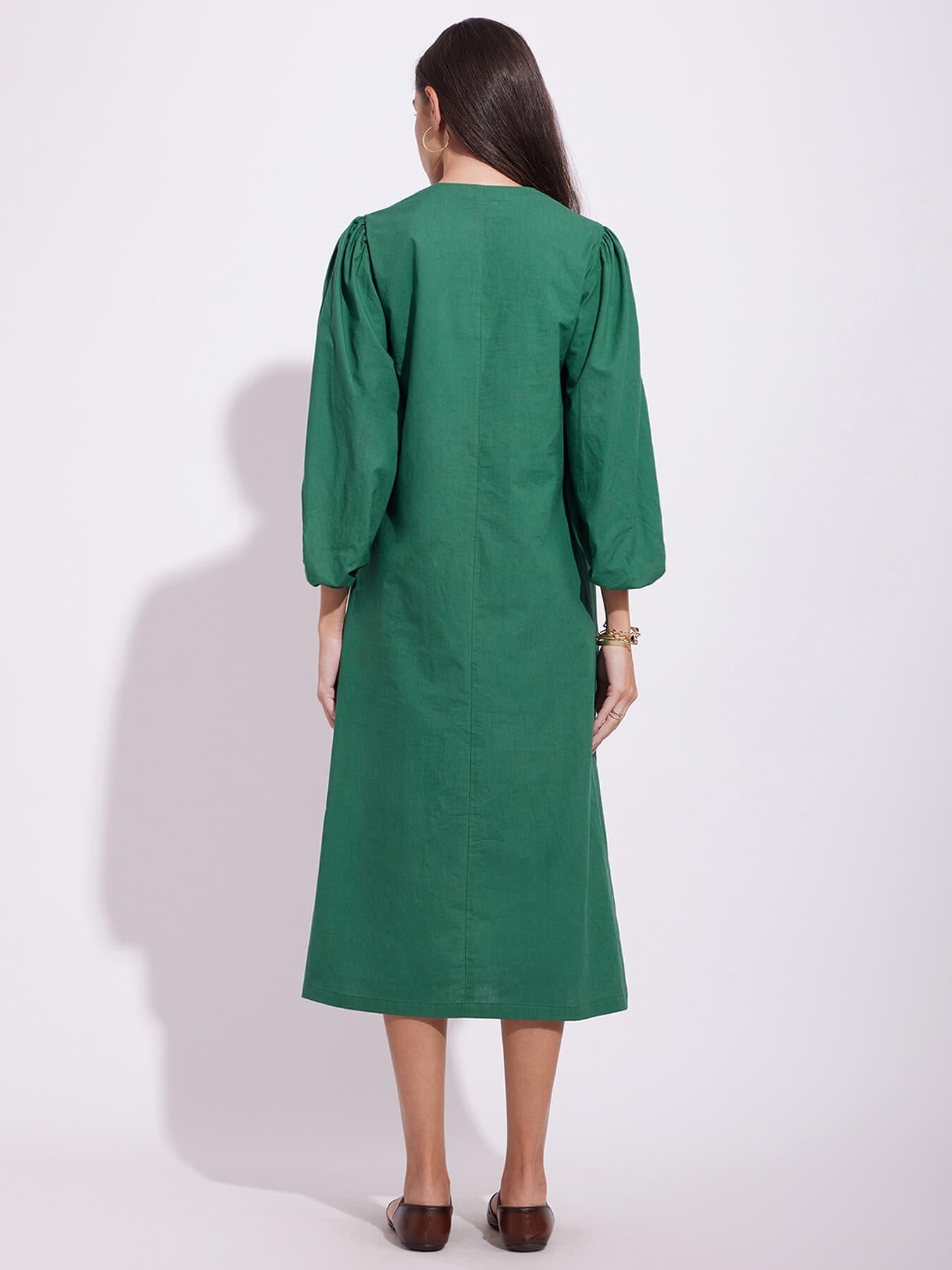 Cotton Solid Relaxed Dress - Green