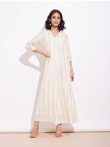 Cotton Lurex Gold Striped Dress - Off-White