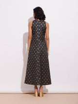 Viscose Silk Brocade Maxi Dress - Black & Gold