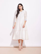 Chanderi Solid A Line Dress - Off-White