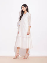 Chanderi Solid A Line Dress - Off-White