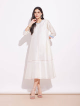 Chanderi Solid A Line Dress - Off-White