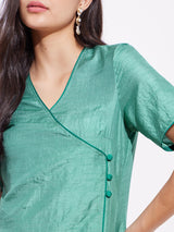 Silk Blend Colourblock Wrap Dress - Teal & Green