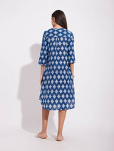 Cotton Dabu Abstract Print Dress - Indigo