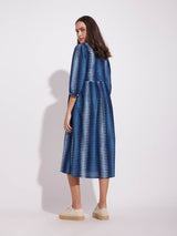 Cotton Dabu Geometric Tie-Up Dress - Indigo