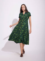 Cotton Dabu Floral Dress - Green