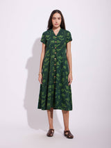 Cotton Dabu Floral Dress - Green