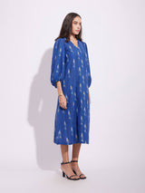 Cotton Ikat A-Line Dress - Blue